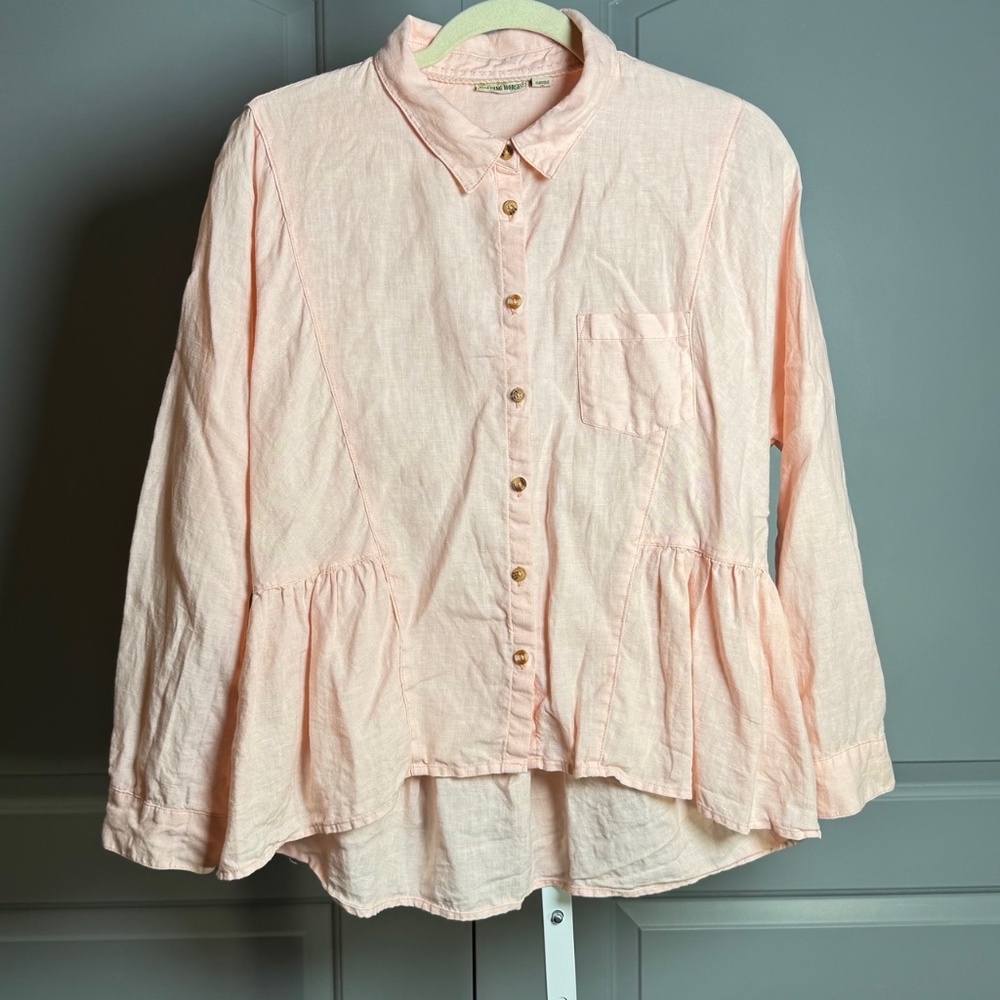 HOLDING HORSES Pink Linen Blouse SZ S